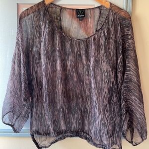 Silk Ella Moss Metallic Sheer Brown and Silver Blouse